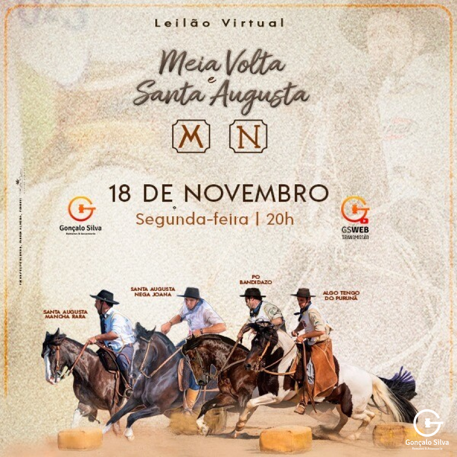 LEILÃO VIRTUAL CABANHAS SANTA AUGUSTA & MEIA VOLTA