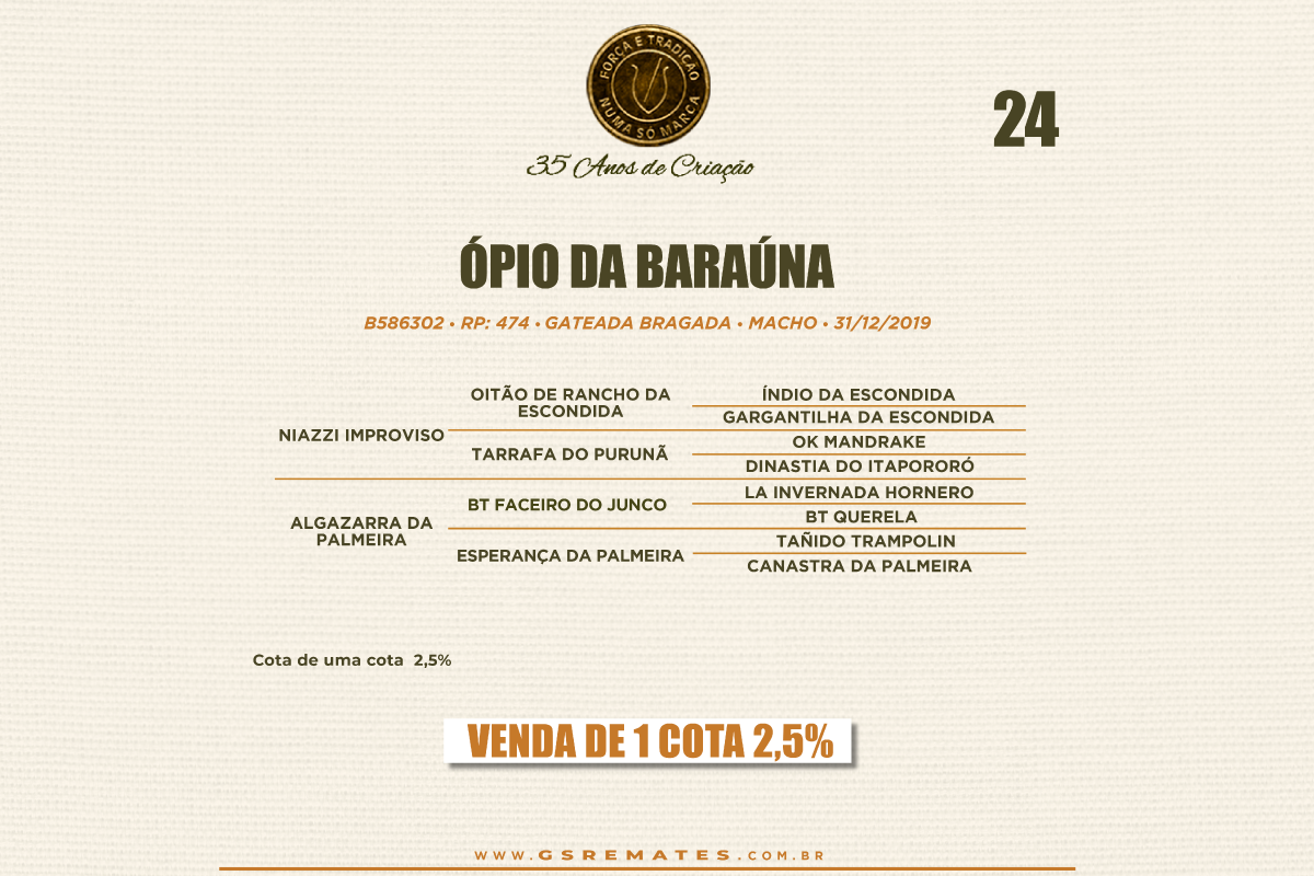 Geração ÓPIO DA BARAÚNA - Cota de 2,5%