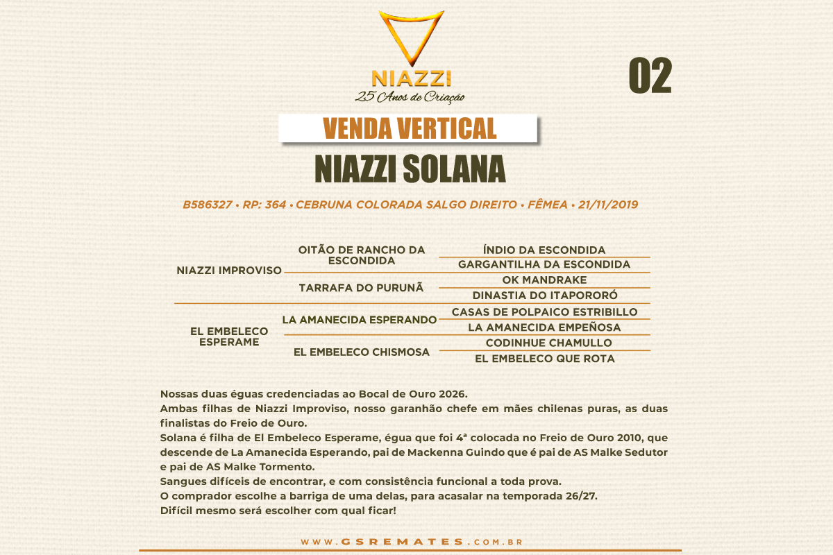 Geração NIAZZI SOLANA - Venda Vertical (Barriga)