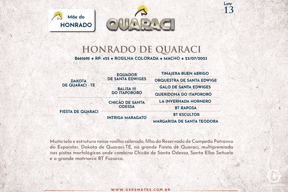 Geração HONRADO DE QUARACI
