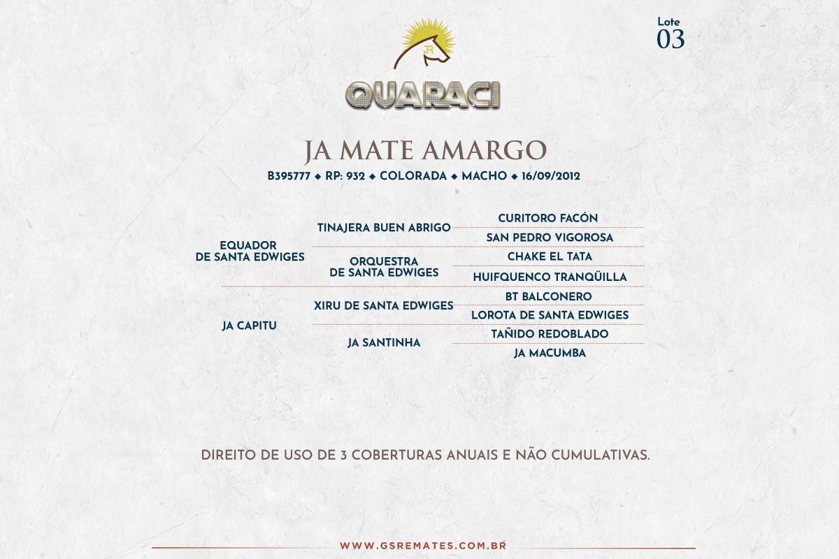 Geração JA MATE AMARGO (DIREITO DE USO DE 3 COBERTURAS)