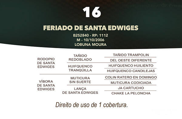 Geração  FERIADO DE SANTA EDWIGES - DIREITO DE USO DE 1 COBERTURA