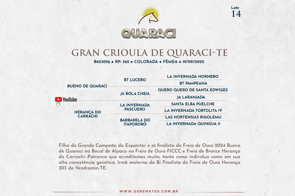 Geração GRAN CRIOLA DE QUARAC-TE