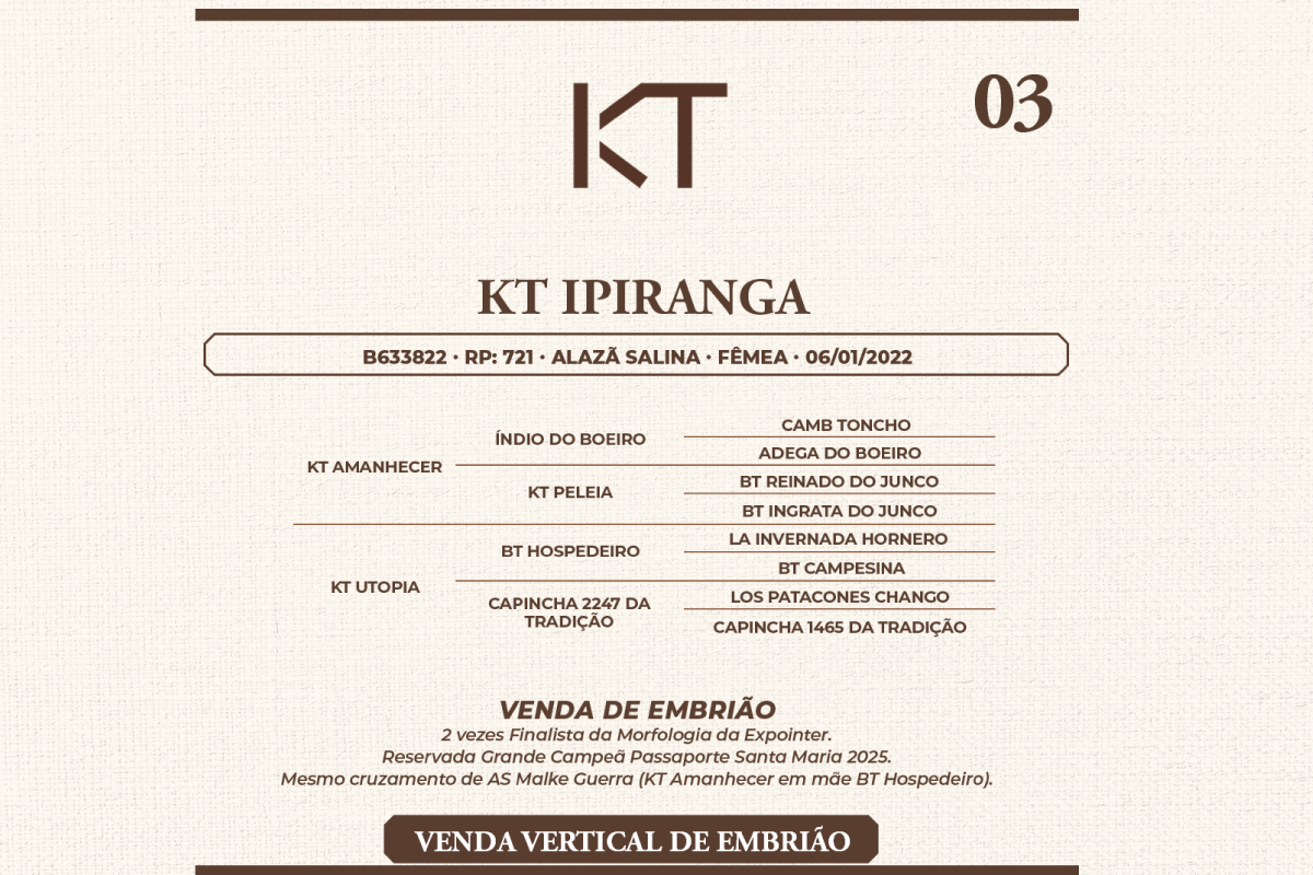 Geração KT IPIRANGA ( EMBRIÃO / VENDA VERTICAL )