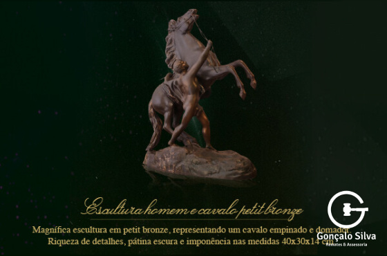 ESCULTURA HOMEM E CAVALO PETIT BRONZE