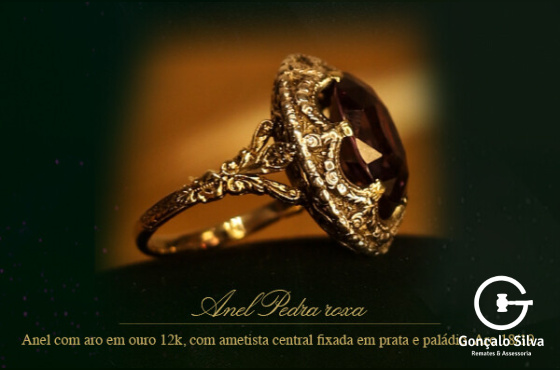 ANEL PEDRA ROXA - OURO 12K